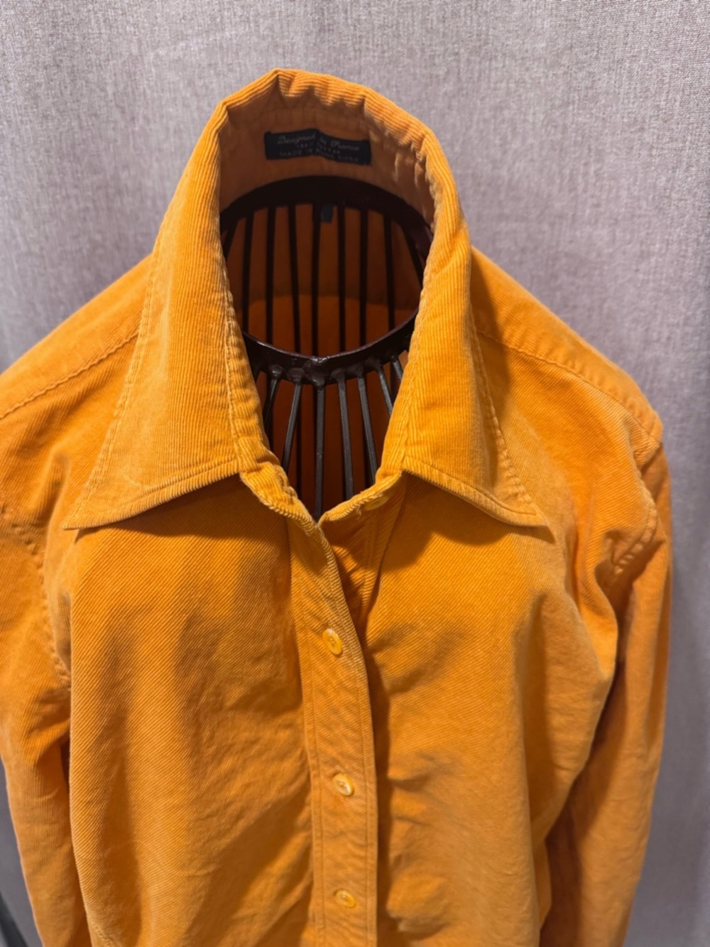 90s Vintage - Façonnable - Women’s Corduroy Button Down Shirt Orange Cotton - L
